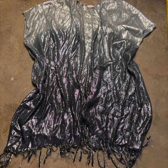 Free People Tops - Free People Cardigan Womens OSFM Silver Metallic Shimmer Fringe Open Front Boho